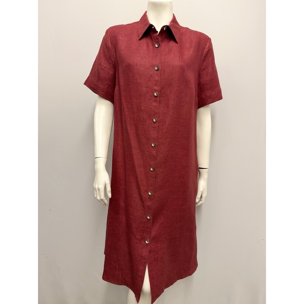 120% Lino Linen Dress Brick Red Tone Below The Knee Size 44 8